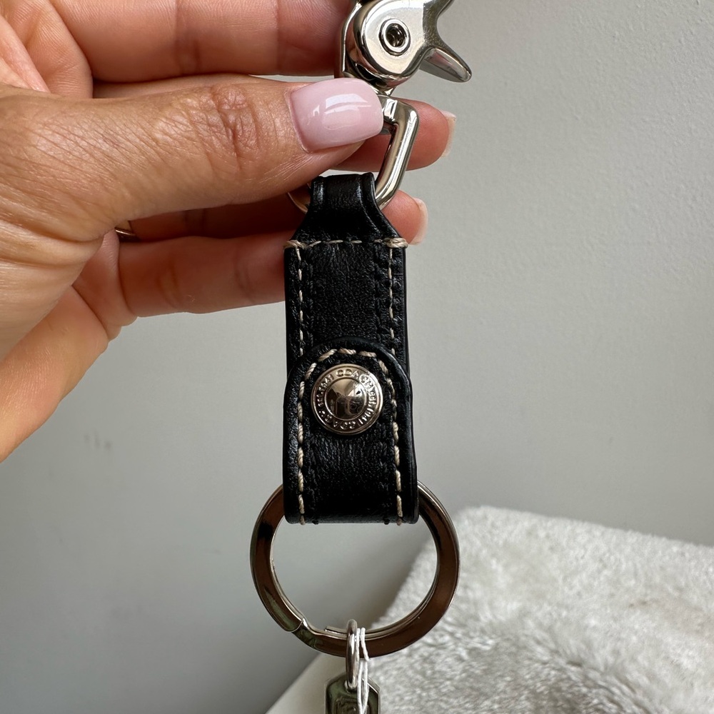 Coach Black Leather Key Holder with Silver Accents